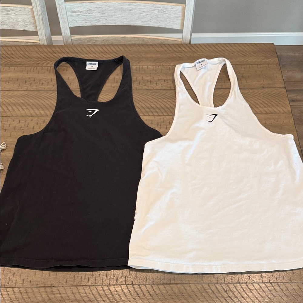 Men Gymshark Black and White Stringer Tank Tops
